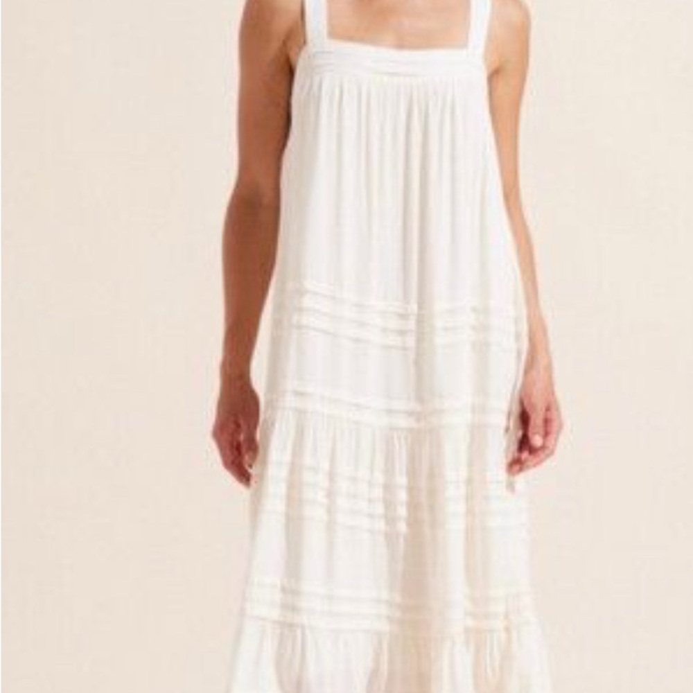 Auguste The Label Cream Tiered Midi Sundress